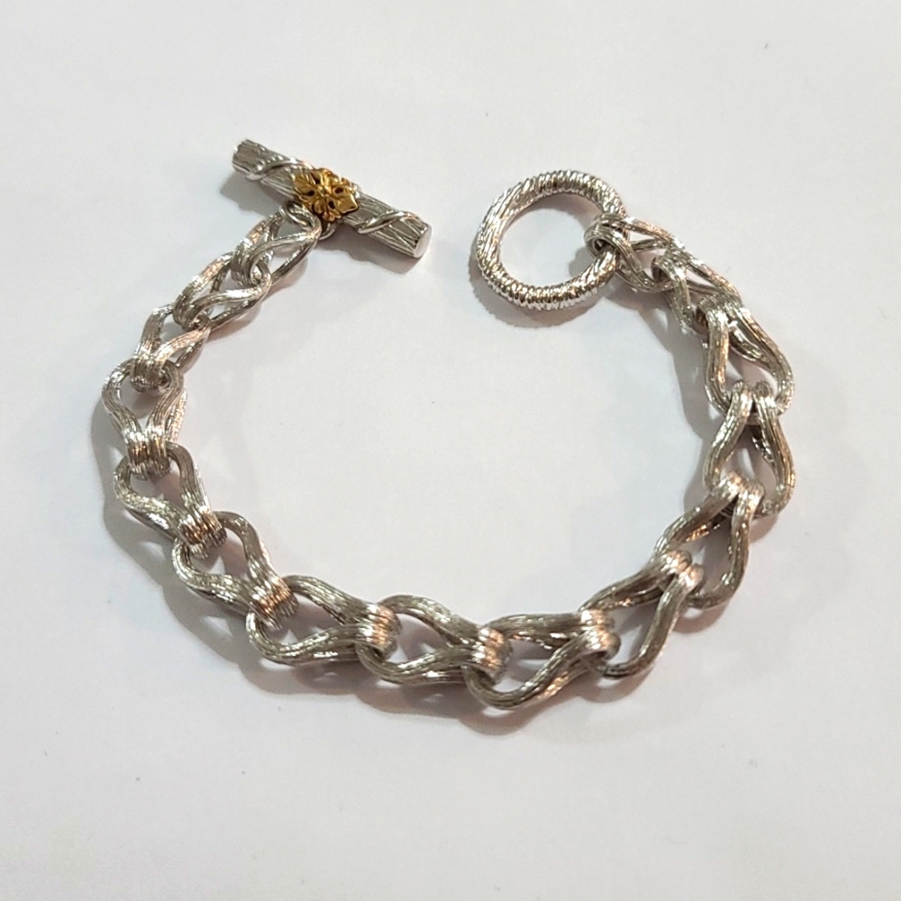 New - Ariva Plain Silver and Gold accent Bracelet